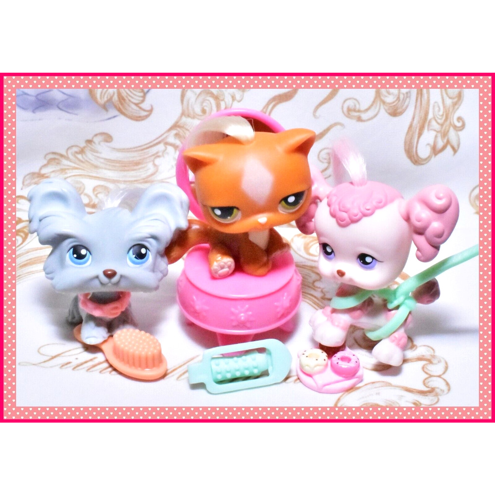Authentic Littlest Pet Shop LPS #225 #226 #227 Real Hair Poodle Cat Shih Tzu Dog